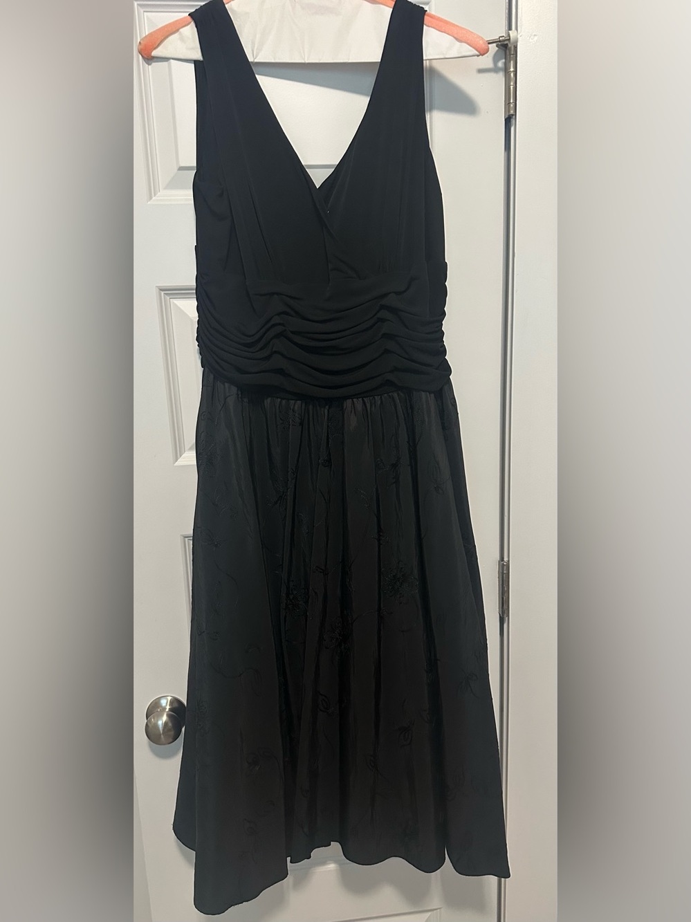 SL Fashions Black Ruched Bodice Embroidered Maxi Dress